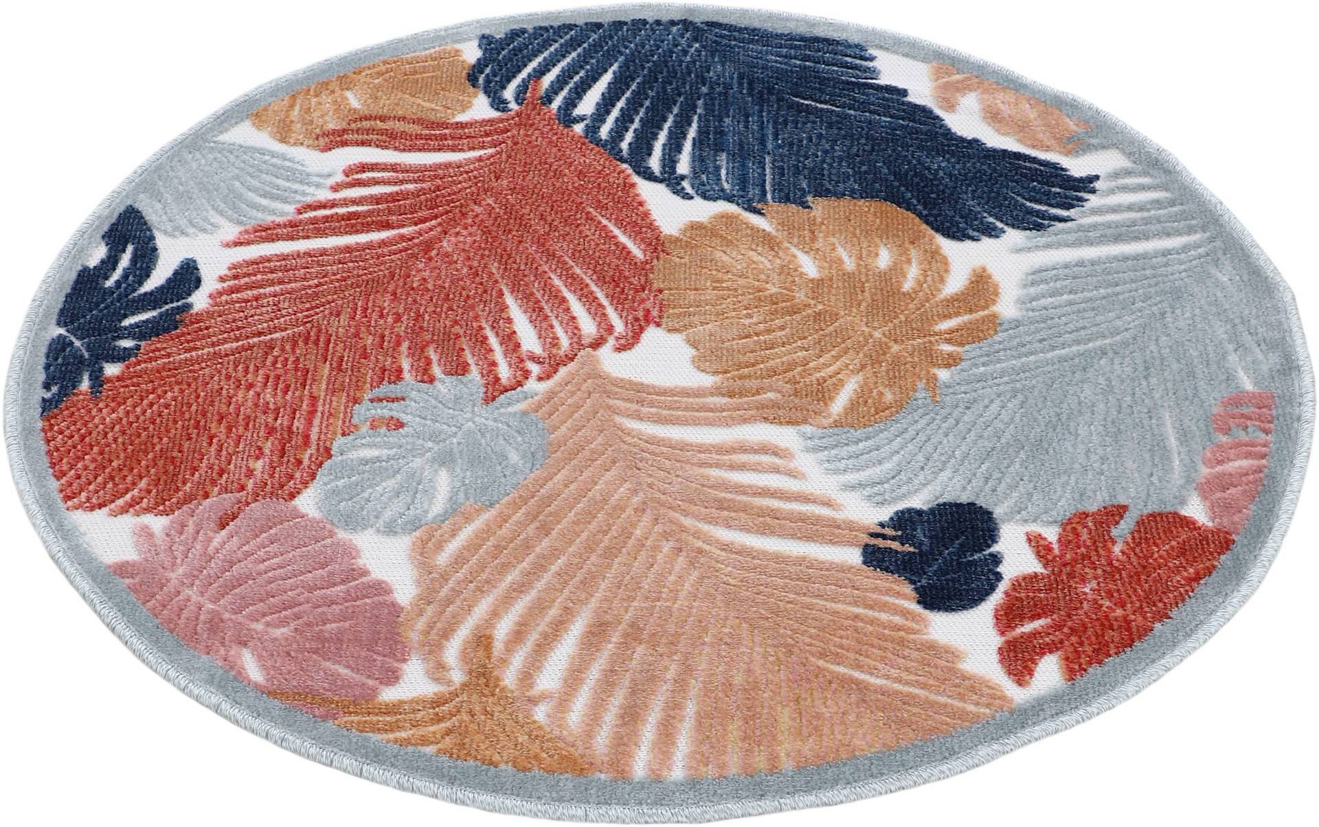carpetfine Teppich »Deja 104«, rund, 4 mm Höhe, robustes Flachgewebe, Motiv- Floral Palmenblätter, Hoch-Tief Effekt carpetfine Teppich »Deja 104«, rund, 4 mm Höhe, robustes Flachgewebe, Motiv- Floral Palmenblätter, Hoch-Tief Effekt von carpetfine