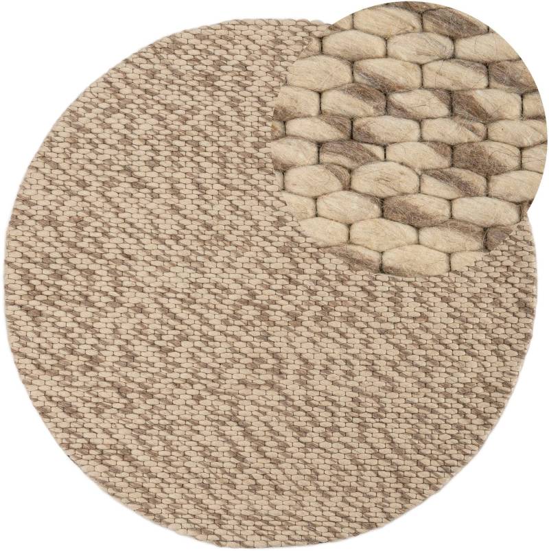 carpetfine Wollteppich »Sina«, rund, 14 mm Höhe, grobe Struktur, Zeitloses Design, reine Wolle, Wohnzimmer von carpetfine