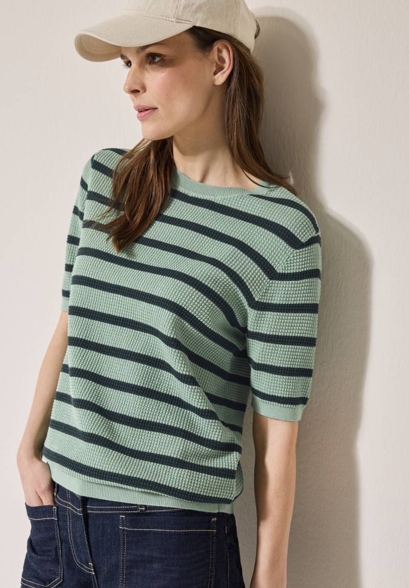 Cecil Kurzarmpullover, mit Streifen und in Struktur-Optik von cecil