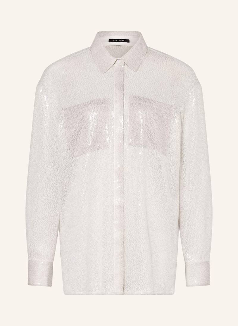 Comma Hemdbluse Mit Pailletten weiss von comma
