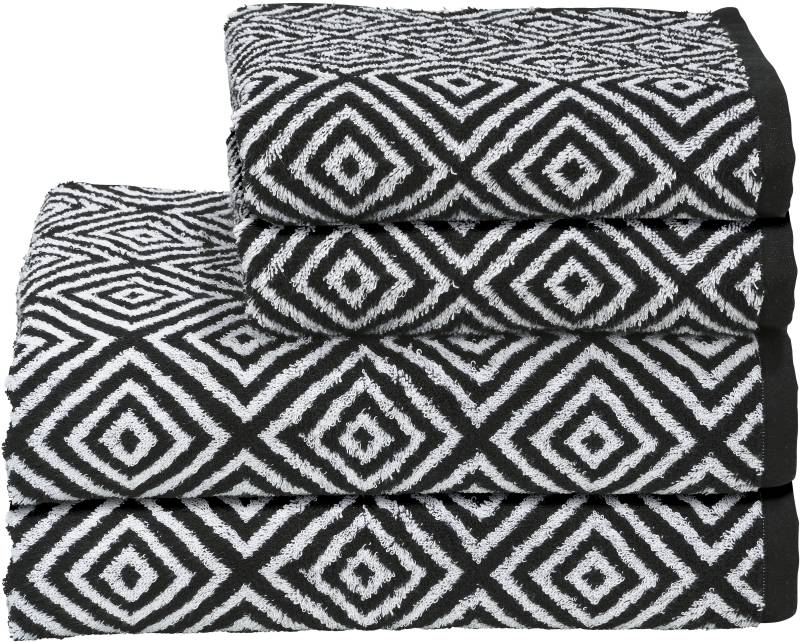 done.® Handtuch Set »Daily Shapes Diamond«, (Set, 4 St., 2 Gästetücher (30x50 cm)-2 Handtücher (50x100 cm), 2x Gästehandtücher & 2x Handtücher, modernes Rautenmuster von done.®