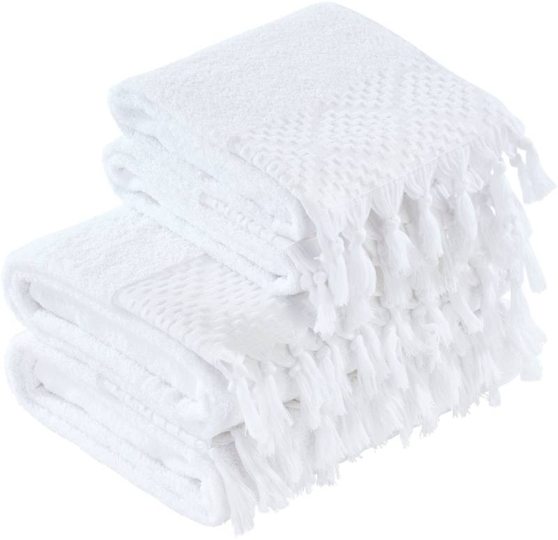 done.® Handtuch Set »Provence Bohéme«, (Set, 4 St., 2 Gästetücher (30x50 cm)-2 Handtücher (50x100 cm), Uni Farben, Boho-Style, Borte, verschiedene Set Varianten erhältlich von done.®