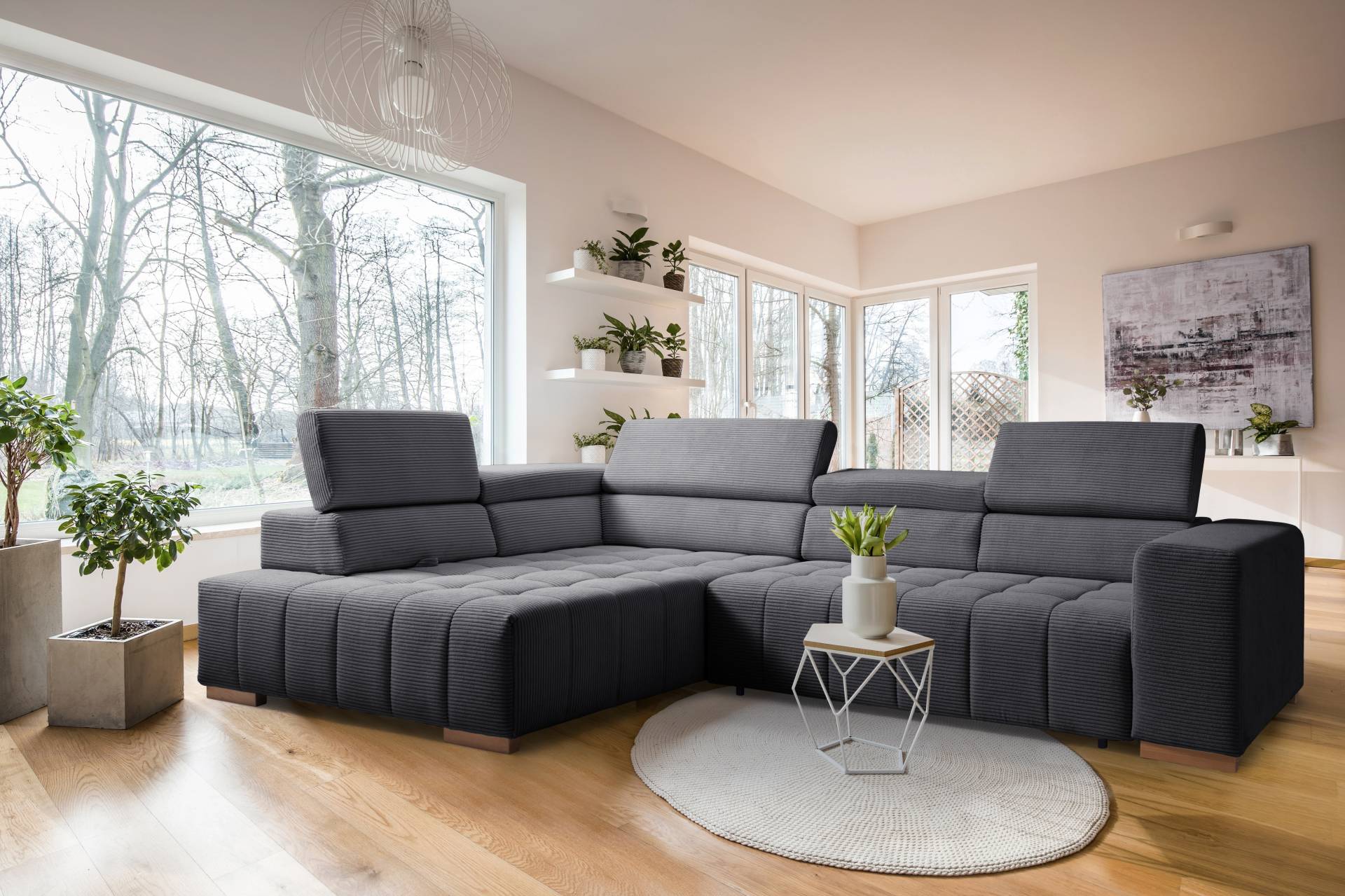 exxpo - sofa fashion Ecksofa »Elianos, hoher Sitzkomfort, aufwendige Kreuzsteppung im Sitz, L-Form«, inkl. Kopfteil- und Sitztiefenverstellung, wahlweise mit Bettfunktion von exxpo - sofa fashion