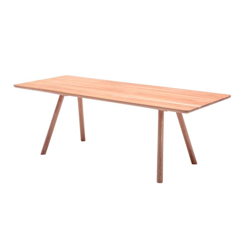 120 Esstisch, Tischplatte eiche, klarlack, Länge 180 cm, Gestell stahlrohr, tiefschwarz, ral 9005 von freistil by Rolf Benz