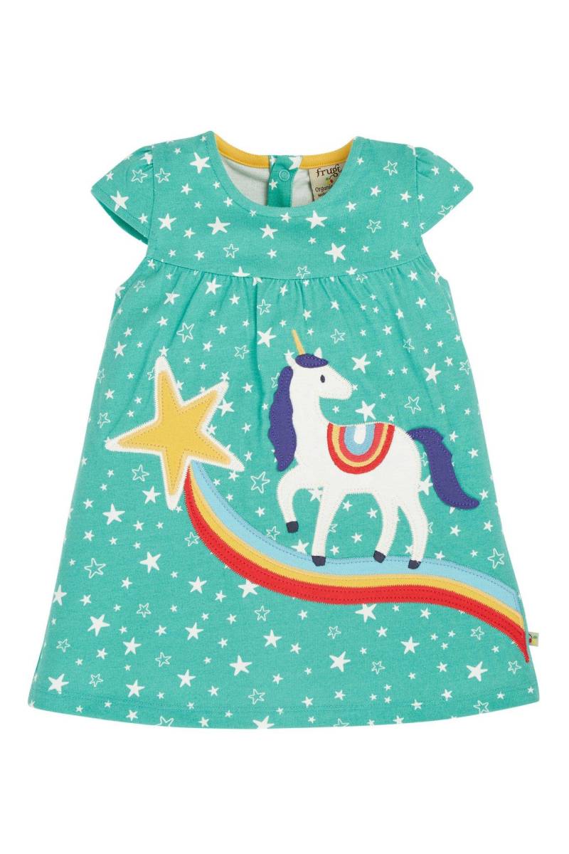 Kleinkinder Kleid Lola Einhorn Mädchen Türkisblau ONE SIZE von frugi