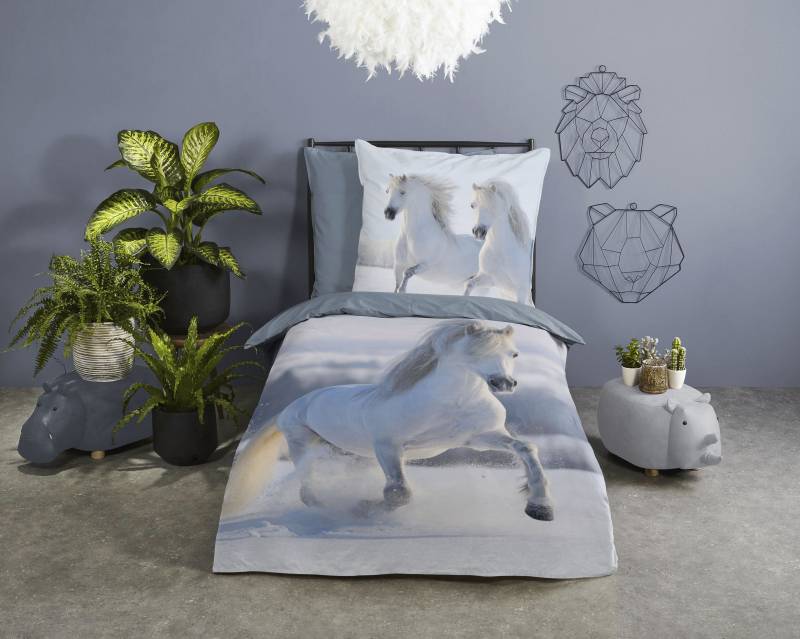 good morning Kinderbettwäsche »Amigo«, 100% Baumwolle, 135x200, Reissverschluss, Wendeoptik, Kind, Pferd von good morning