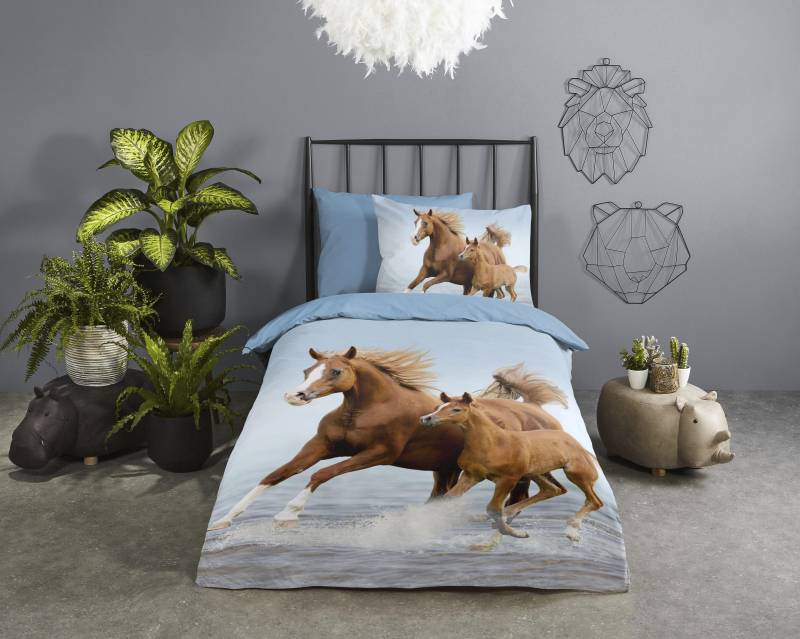 good morning Kinderbettwäsche »Free«, Baumwolle, 135x200, Reissverschluss, Wendeoptik, Kind, Pferd, Mädchen von good morning