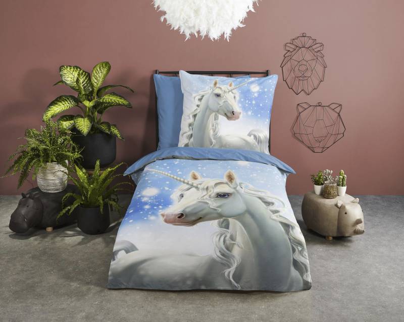 good morning Kinderbettwäsche »Freeze«, Biber, 135x200, Warm, Reissverschluss, Wendeoptik, Kind, Einhorn von good morning