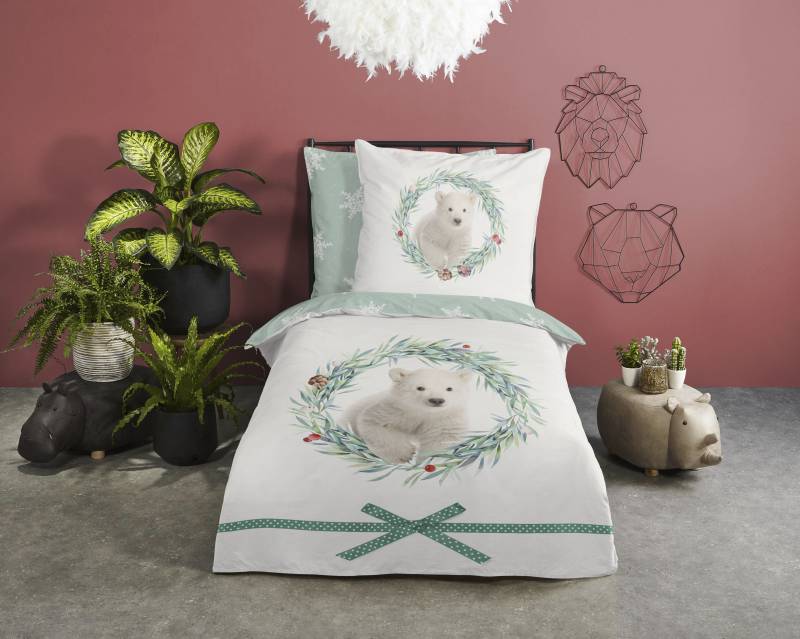 good morning Kinderbettwäsche »Icebear«, Biber, 135x200, Weich, Warm, Reissverschluss, Wendeoptik, Kind, Winter von good morning