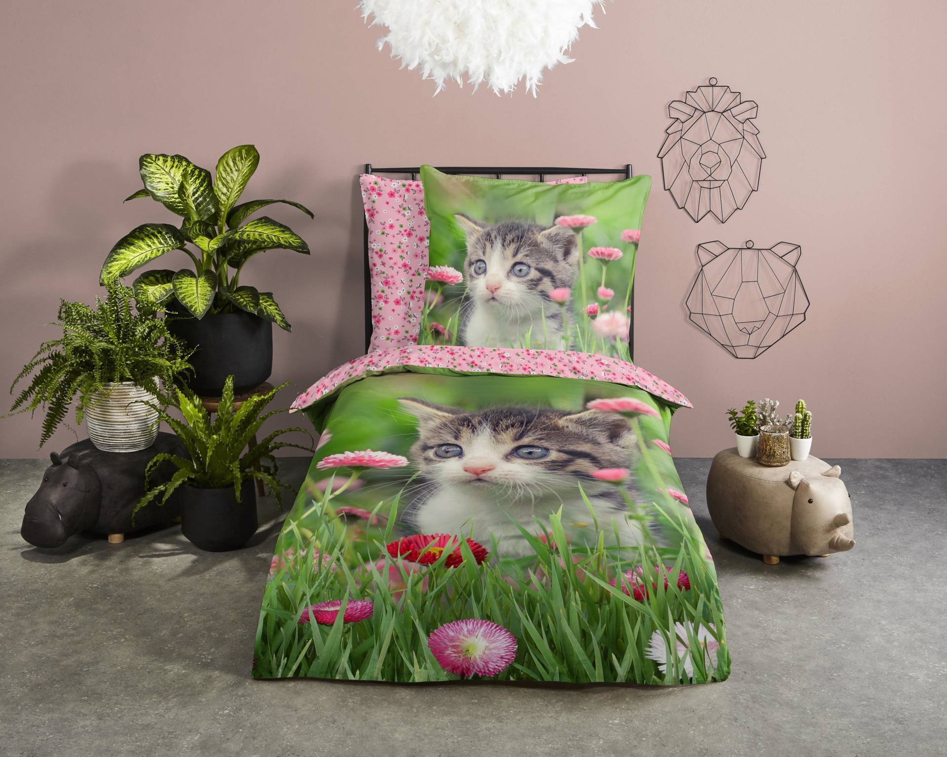 good morning Kinderbettwäsche »Jacky«, 100% Baumwolle, 135x200, Reissverschluss, Wendeoptik, Kind, Katze, Tier von good morning
