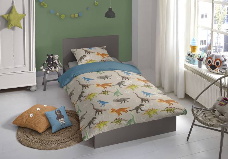 good morning Kinderbettwäsche »Ross«, Baumwolle, 135x200, Reissverschluss, Wendeoptik, Kind, Junge, Dino von good morning