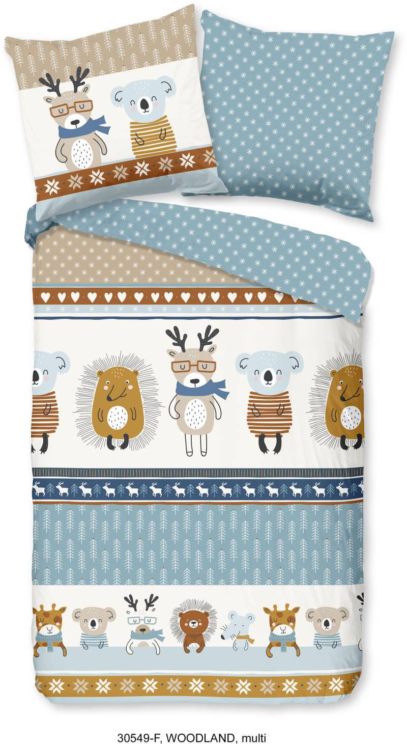 good morning Kinderbettwäsche »Woodland«, Biber, 135x200, Warm, Weich, Wendeoptik, Reissverschluss, Tieren, Kind von good morning