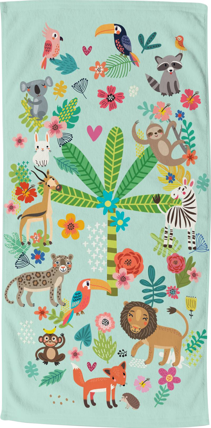 good morning Strandtuch »Happy«, (1 St., Strandtuch 75 x 150 cm), 100% Mikrofaser, 75x150, Schnelltrocknend, Kind, Tiere, Türkis, Grün von good morning
