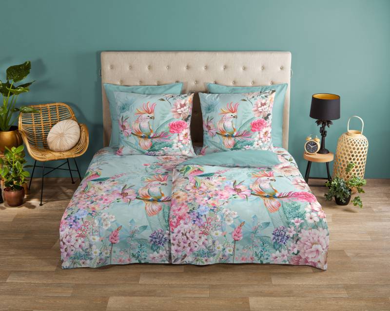 good morning Wendebettwäsche »Emmaa«, 100% Baumwolle, 155x220, Reissverschluss, Wendeoptik, Blumen, Türkis von good morning