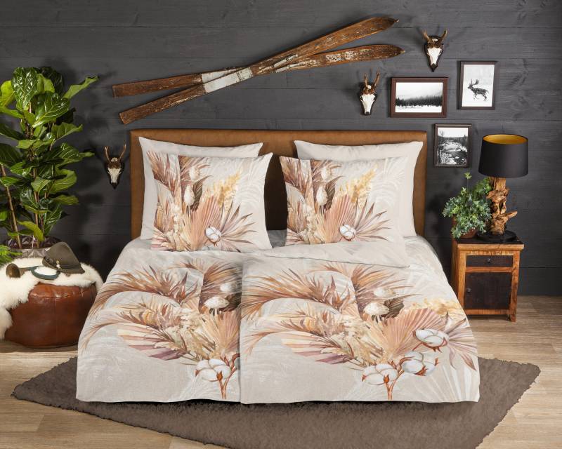 good morning Wendebettwäsche »Gia«, Biber, 135x200, Warm, Weich, Wendeoptik, Reissverschluss, Blumen, Sand von good morning