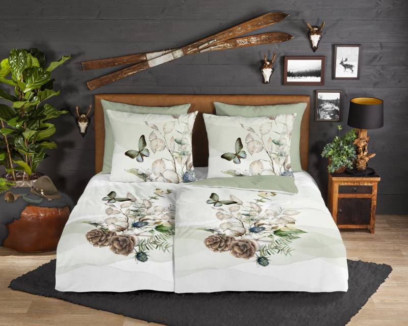 good morning Wendebettwäsche »Marjan«, Biber, 135x200, Winter, Warm, Reissverschluss, Wendeoptik, Blumen von good morning