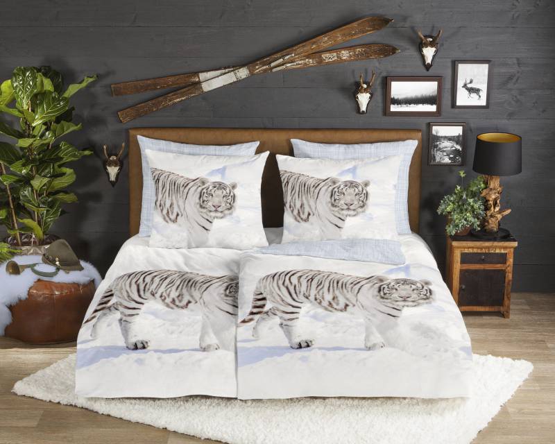 good morning Wendebettwäsche »Tigris«, Biber, 135x200, Winter, Warm, Weich, Wendeoptik, Reissverschluss, Natur von good morning