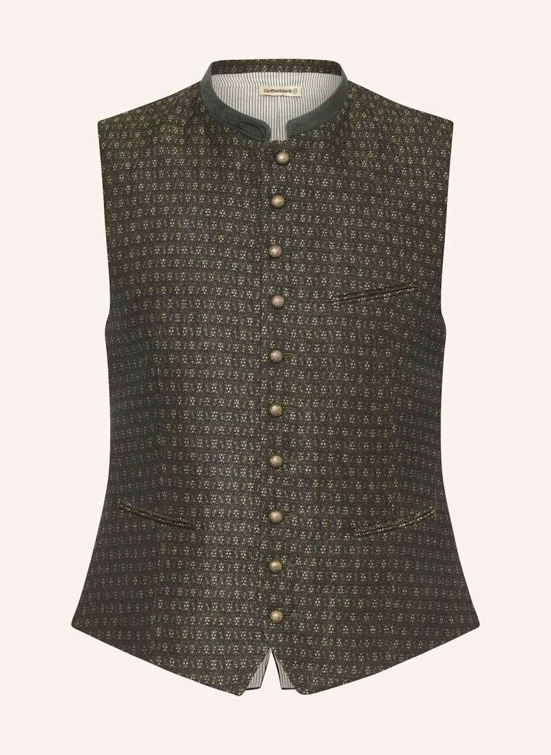 Gottseidank Trachtenweste Konstantin Extra Slim Fit Mit Leinen gruen von gottseidank