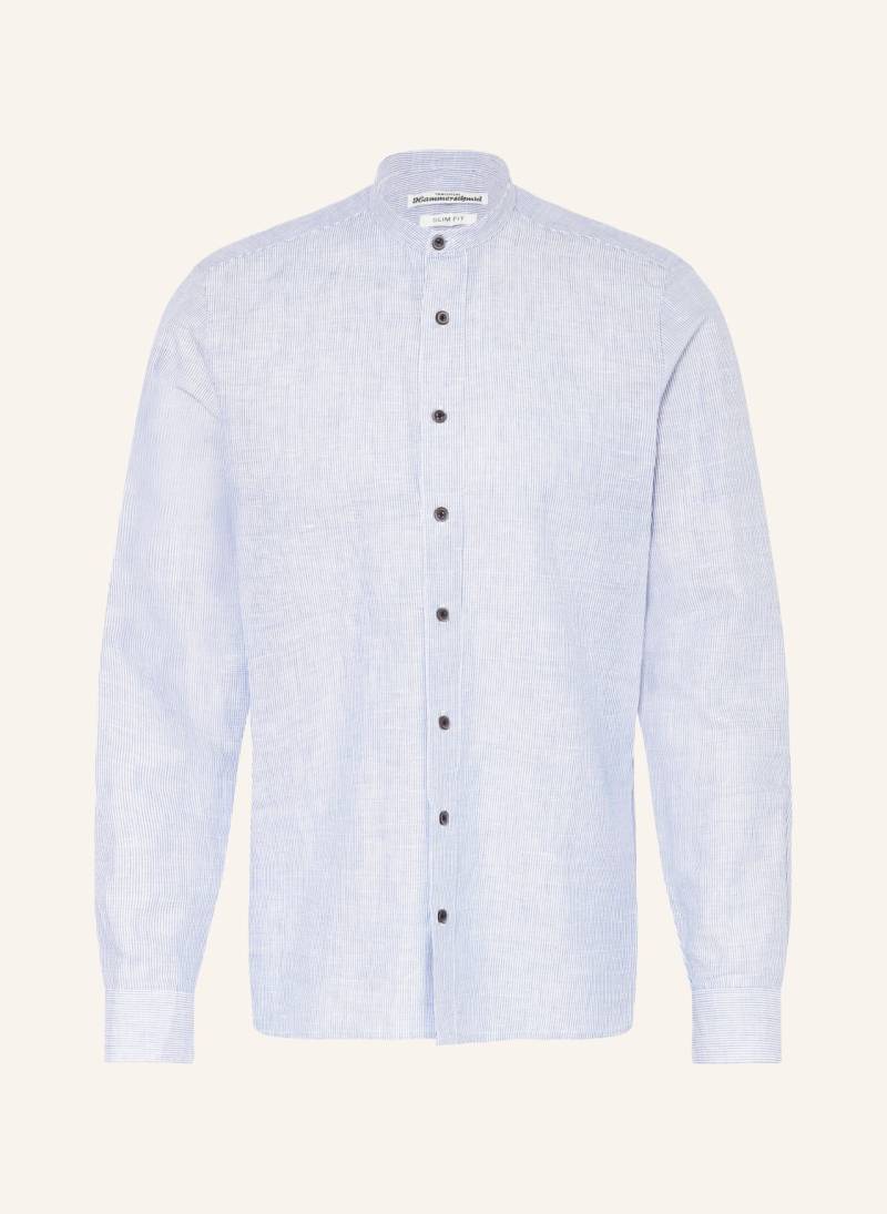 Hammerschmid Trachtenhemd Slim Fit Mit Stehkragen Mit Leinen blau von hammerschmid