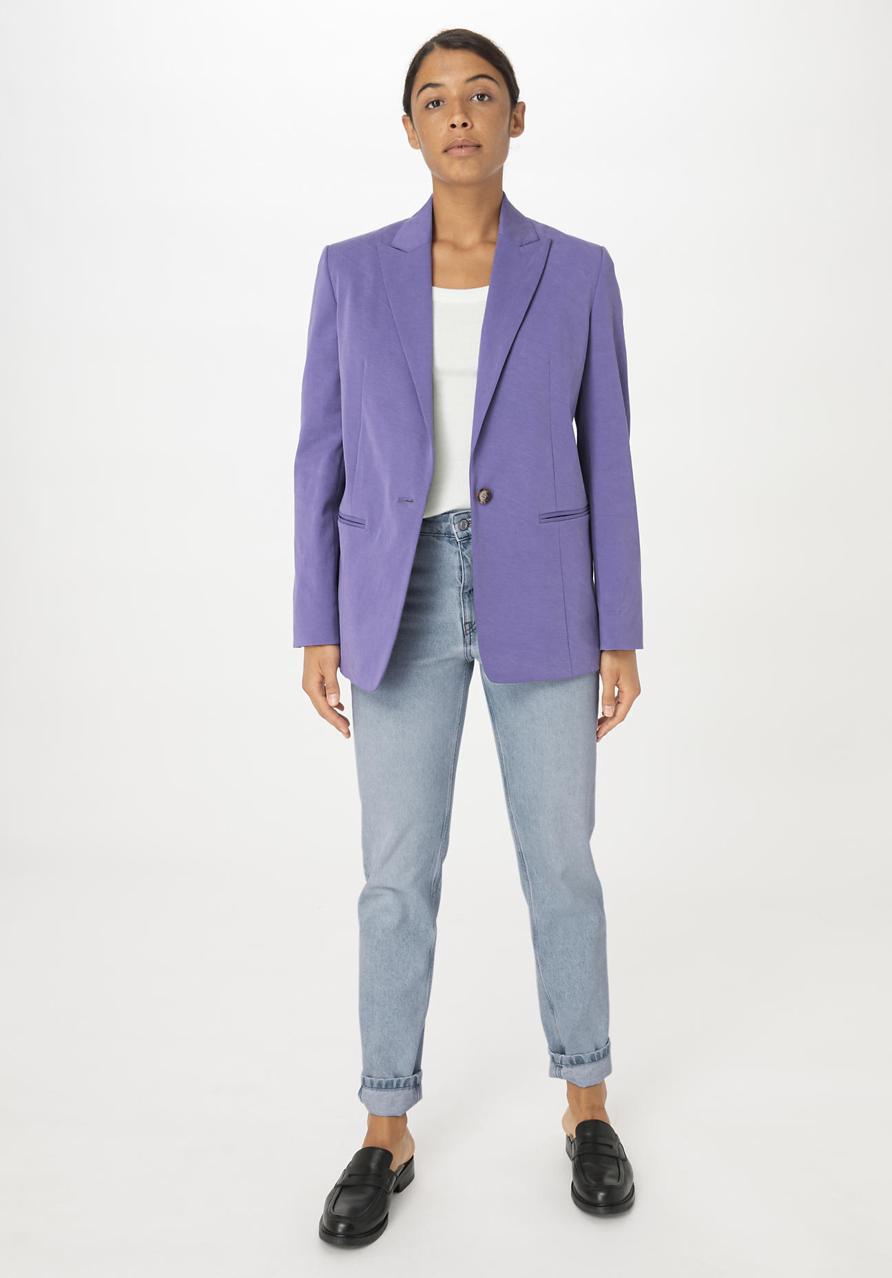 hessnatur Damen Blazer Relaxed aus TENCEL™ Lyocell mit Bio-Baumwolle - lila Grösse34 von hessnatur