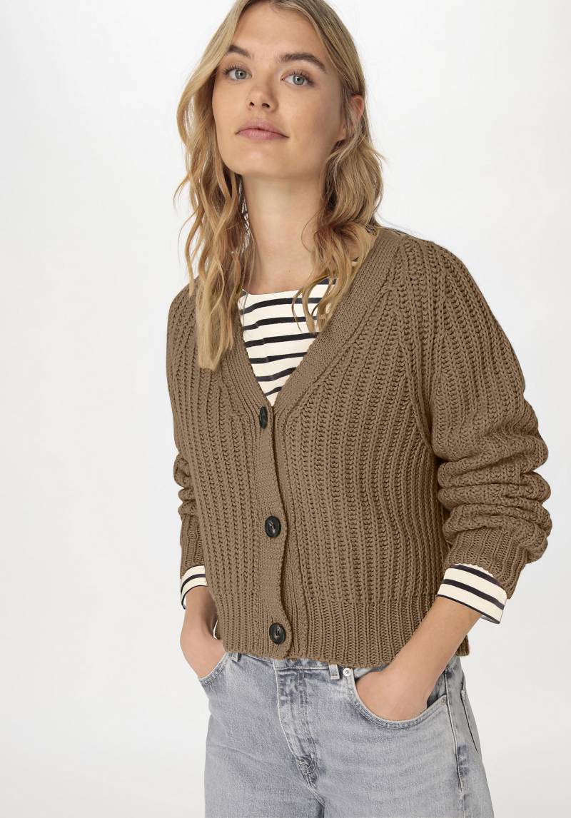 hessnatur Damen Cardigan Relaxed aus Bio-Baumwolle und Bio-Merinowolle - braun GrösseL von hessnatur