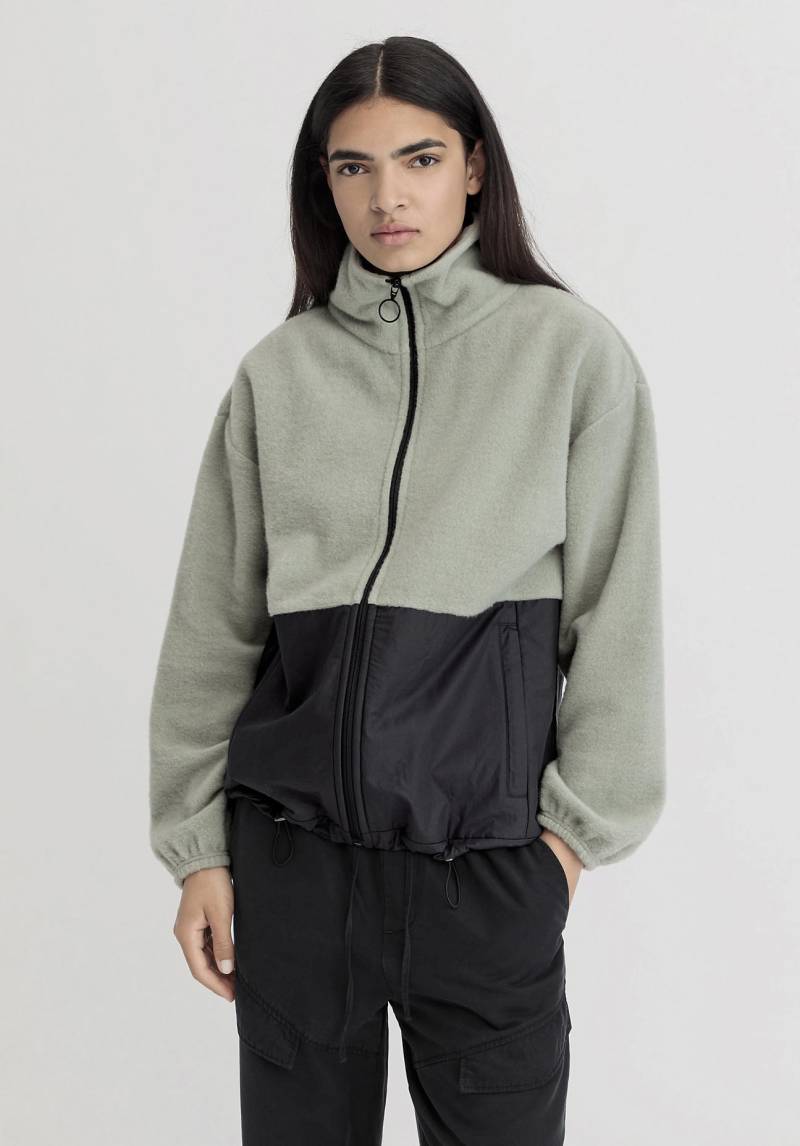 hessnatur Damen Fleece Jacke Oversize aus Bio-Merinowolle mit Bio-Baumwolle - grün GrösseL von hessnatur