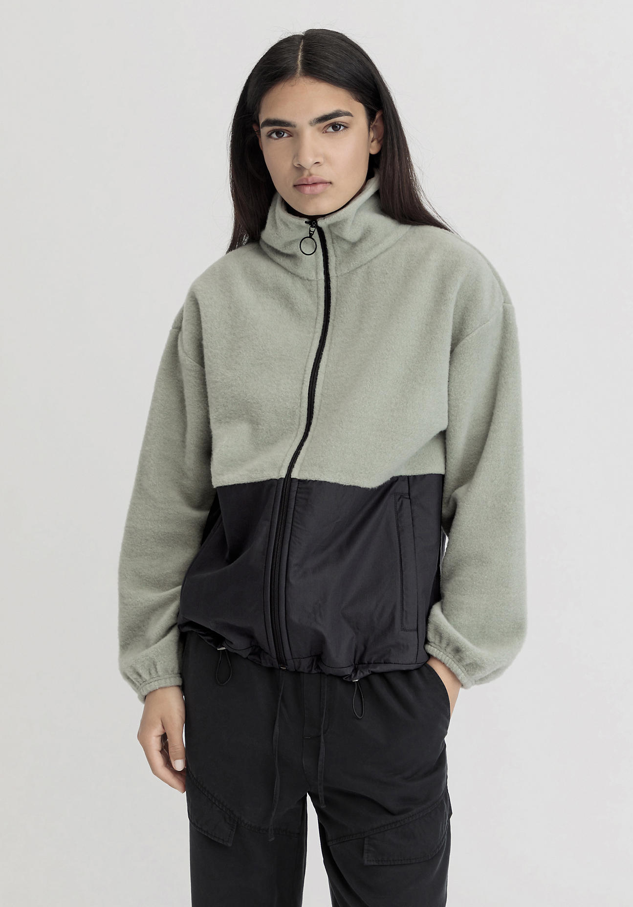 hessnatur Damen Fleece Jacke Oversize aus Bio-Merinowolle mit Bio-Baumwolle - grün GrösseM von hessnatur