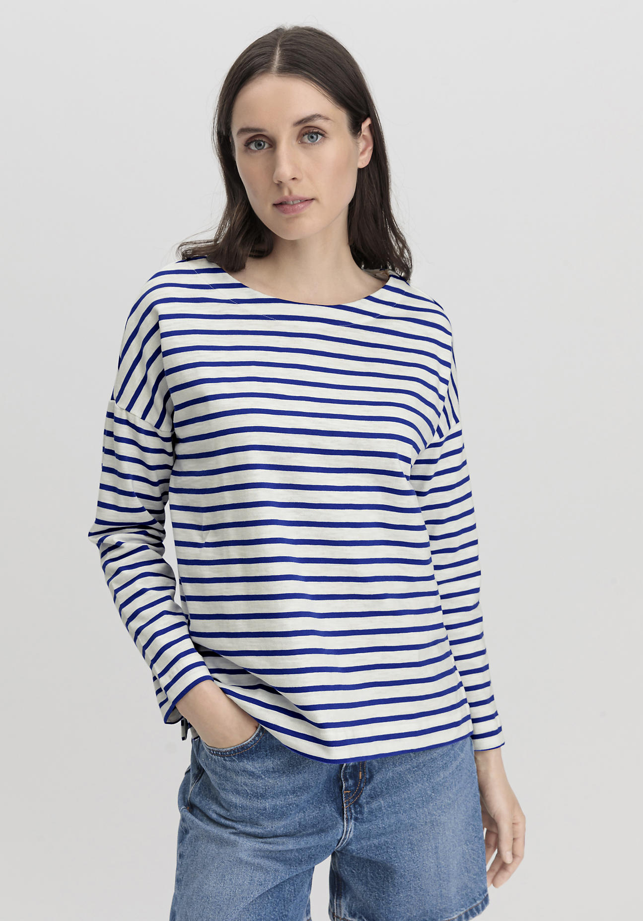 hessnatur Damen Heavy Slub Shirt Oversize aus Bio-Baumwolle - blau Grösse34 von hessnatur