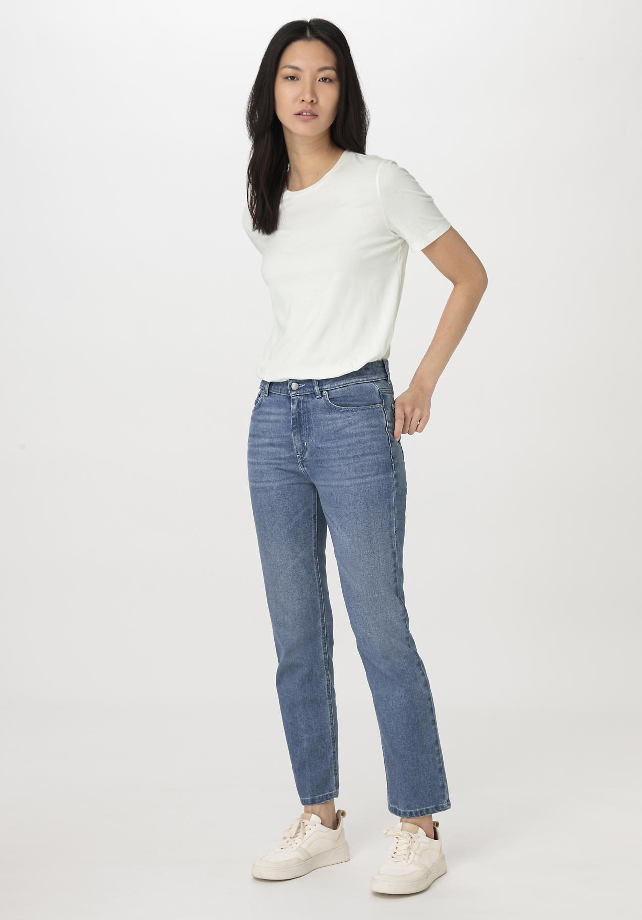 hessnatur Damen Jeans BEA High Rise Straight Cropped aus Bio-Denim - blau Grösse32/30 von hessnatur