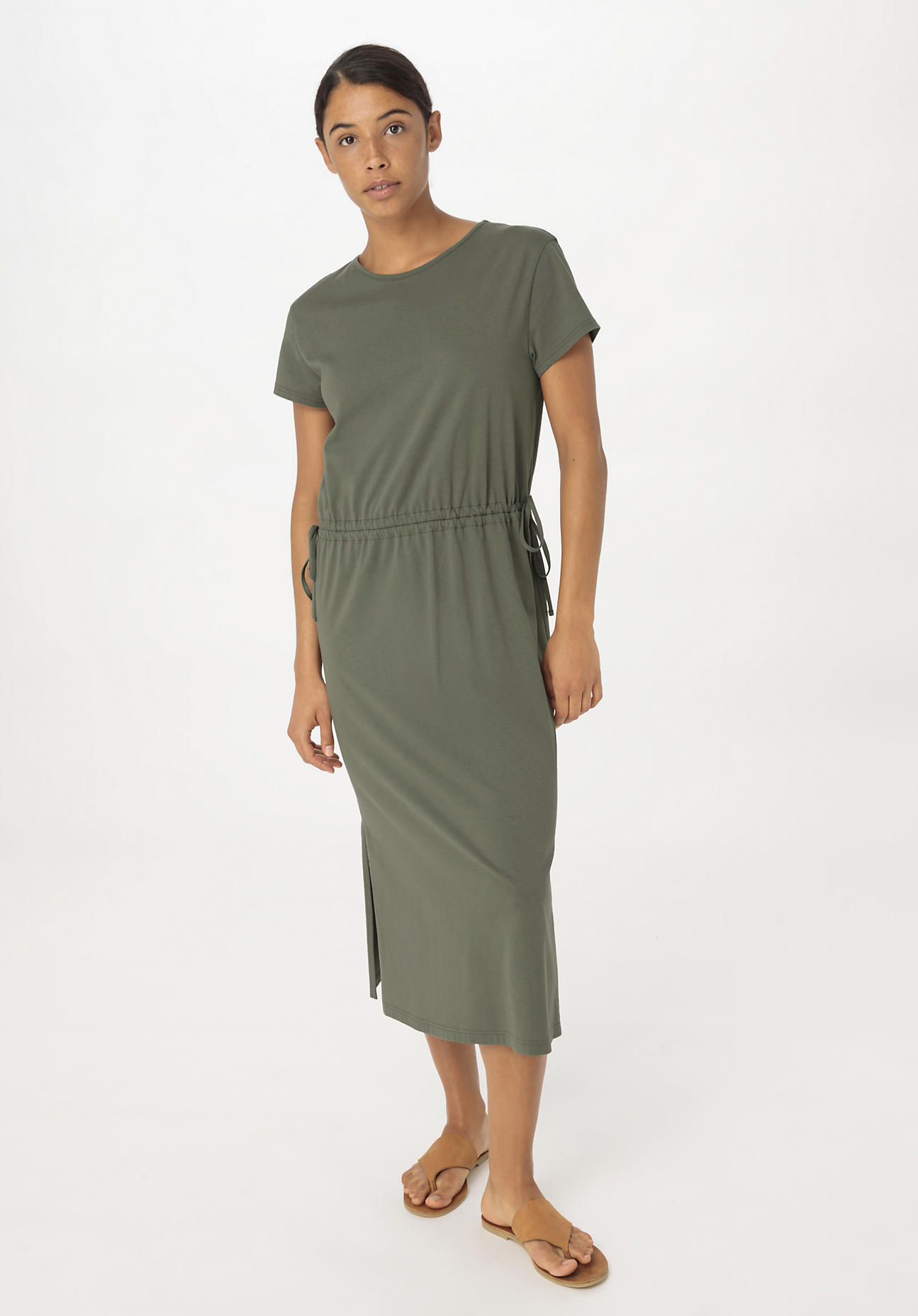hessnatur Damen Jersey Kleid Midi Regular aus Bio-Baumwolle - grün Grösse48 von hessnatur