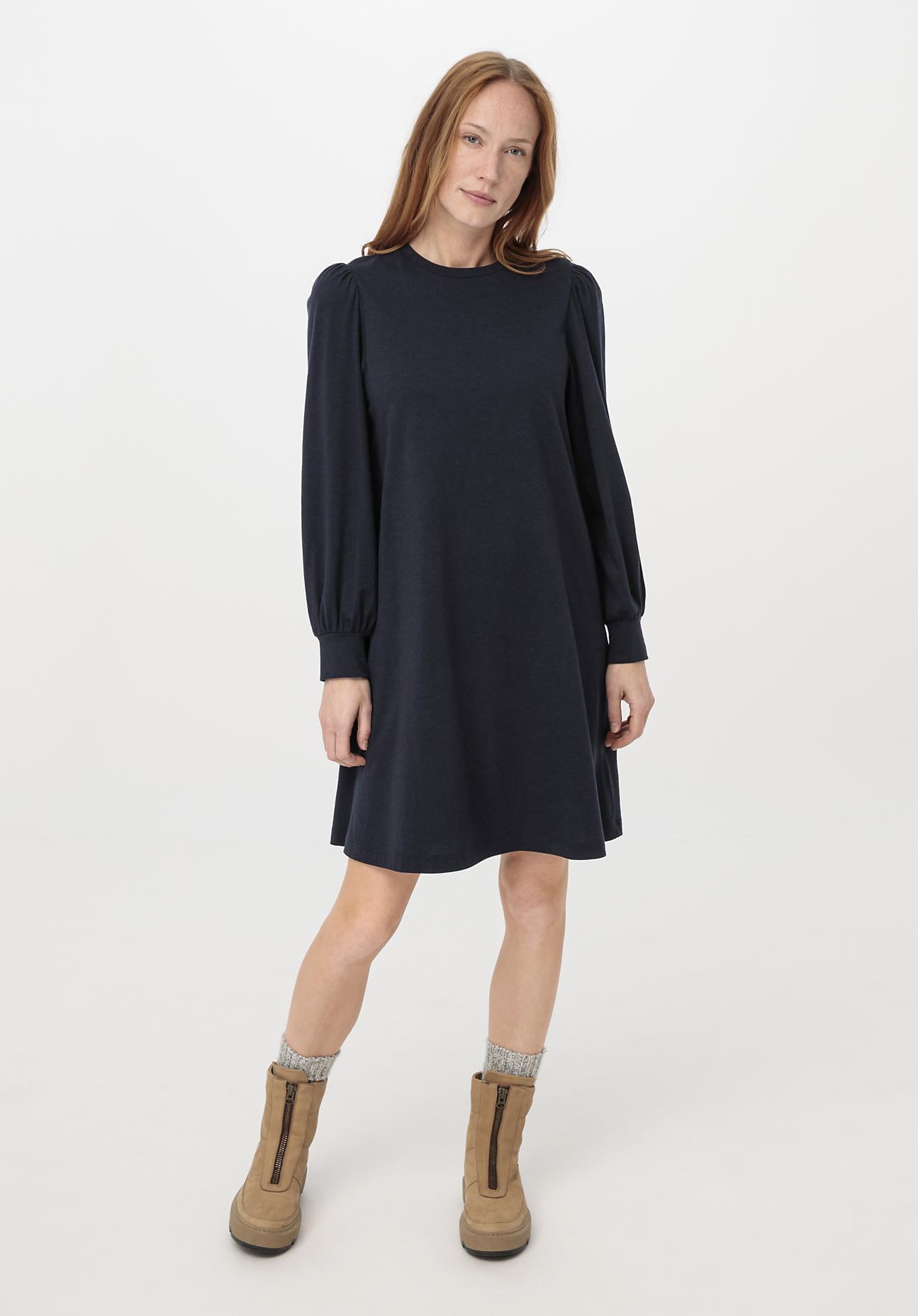 hessnatur Damen Mini-Kleid aus Bio-Baumwolle mit Bio-Merinowolle - blau Grösse46 von hessnatur