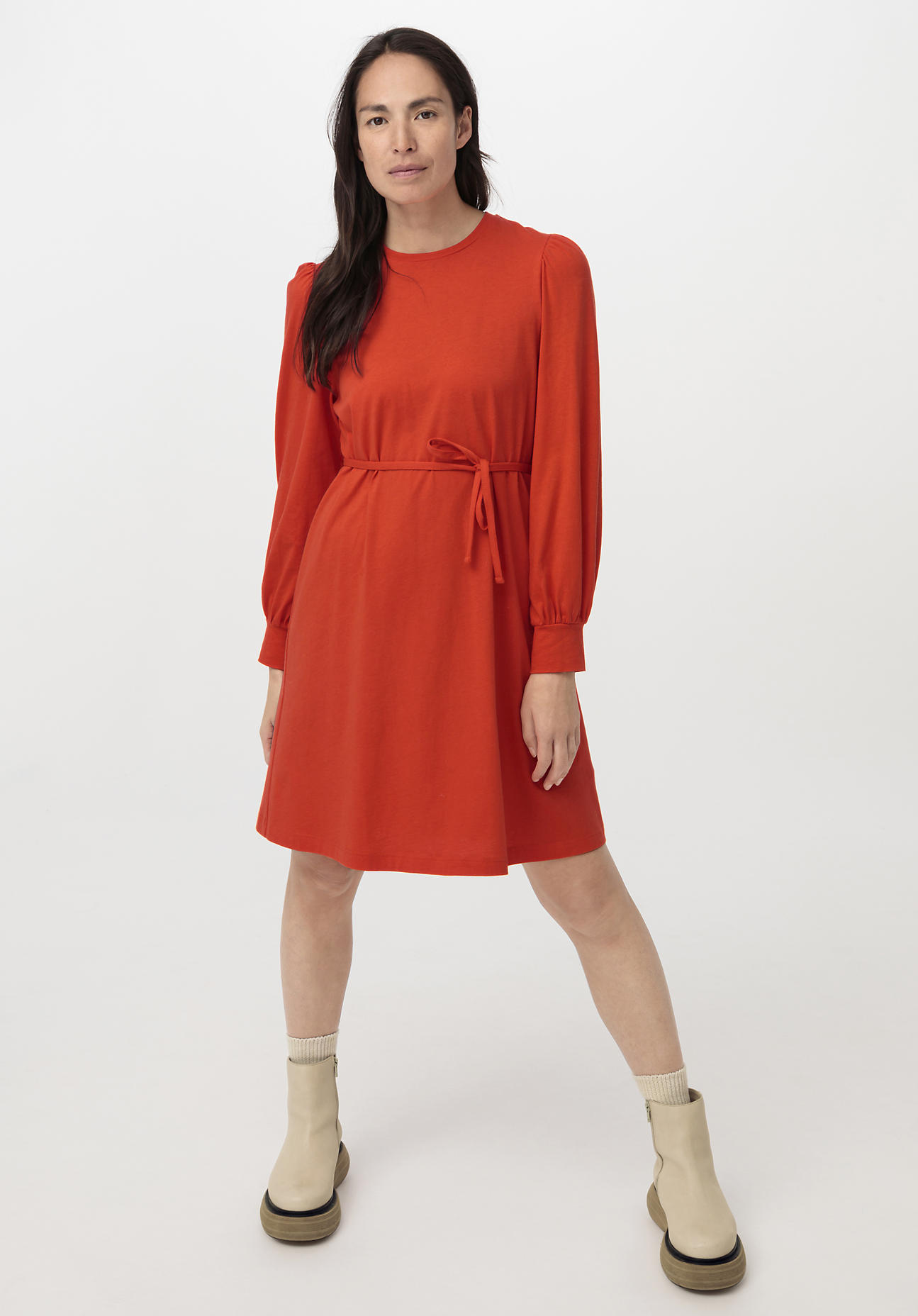 hessnatur Damen Mini-Kleid aus Bio-Baumwolle mit Bio-Merinowolle - orange Grösse48 von hessnatur