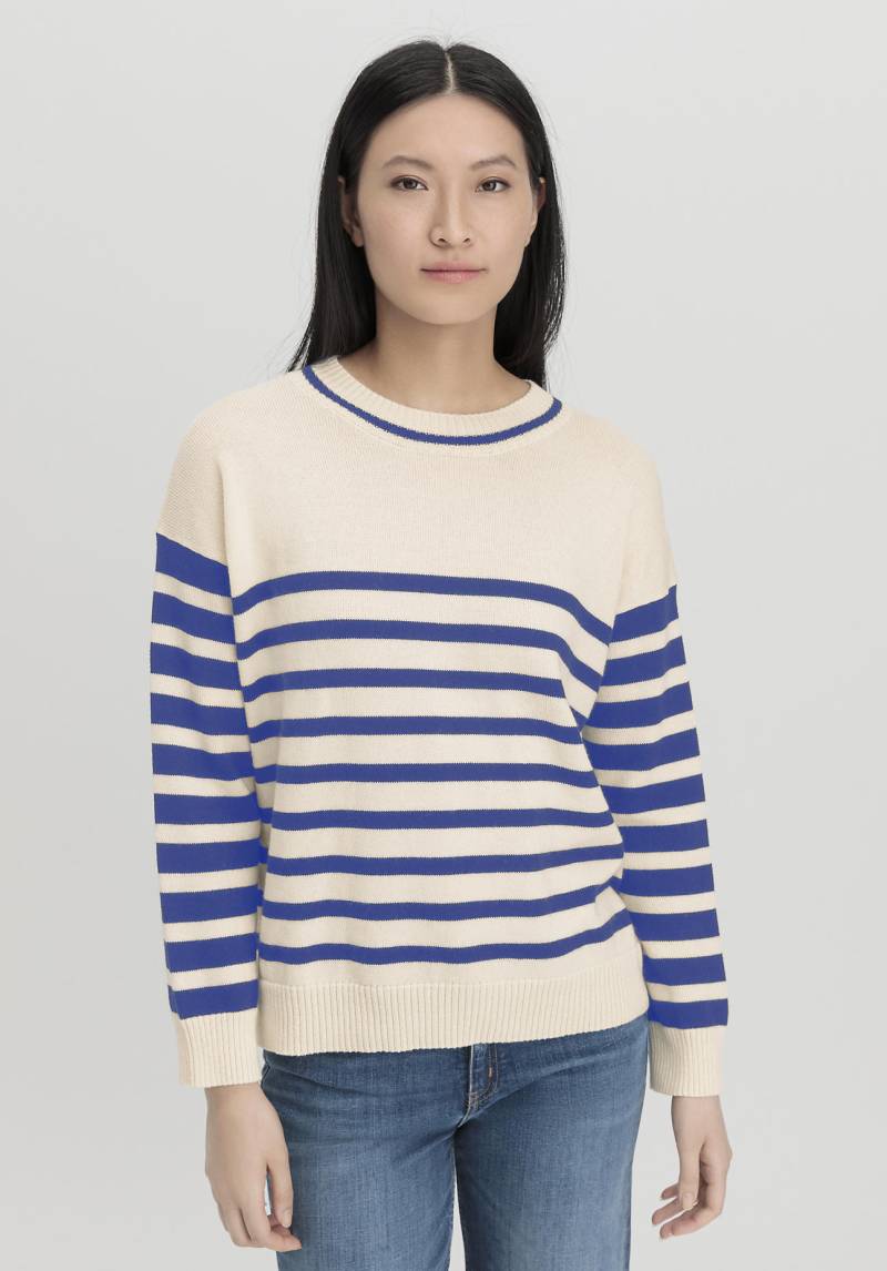 hessnatur Damen Pullover Streifen Relaxed aus Bio-Merinowolle und Bio-Baumwolle - blau GrösseM von hessnatur