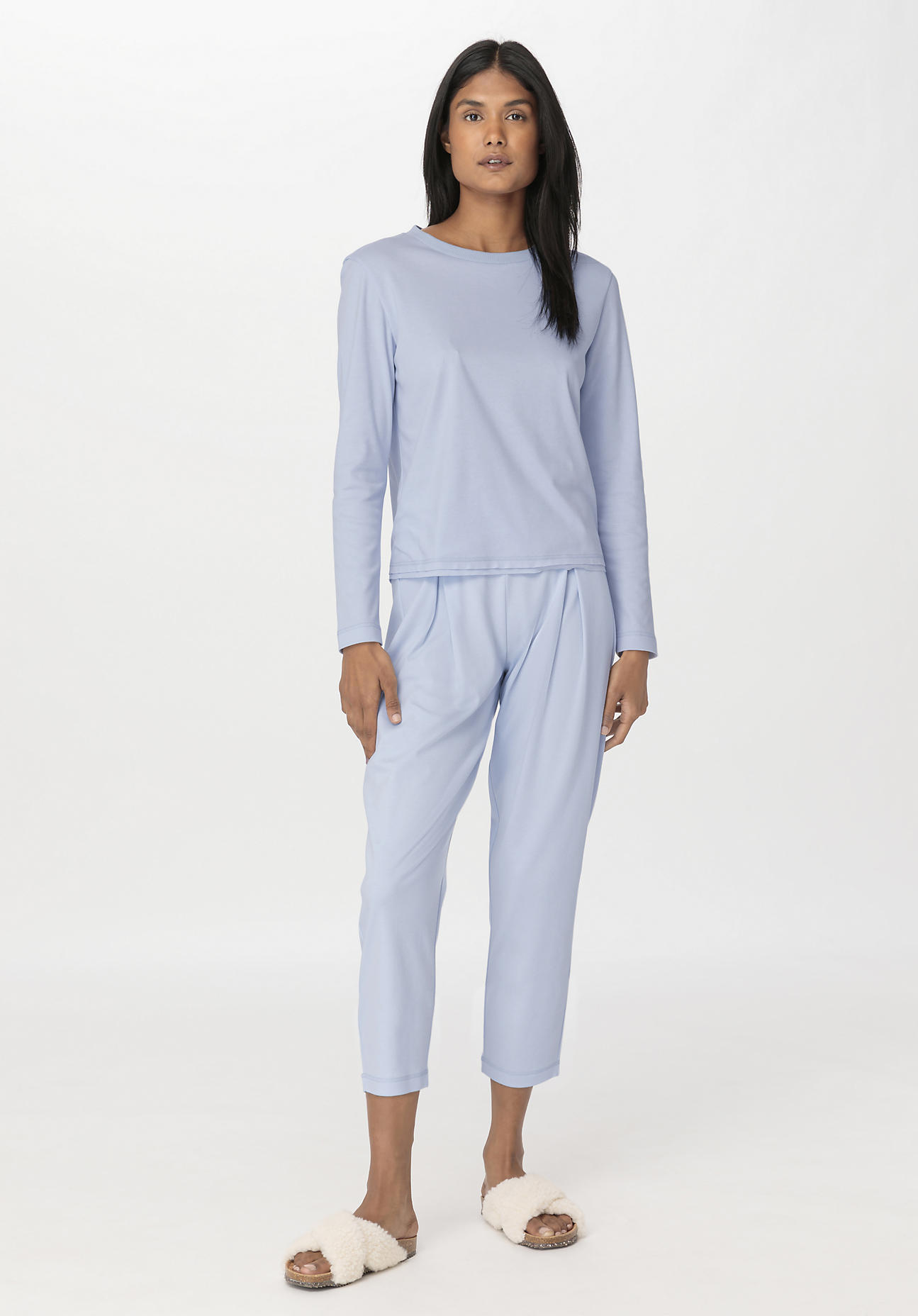 hessnatur Damen Pyjama Regular PURE NATURE aus Bio-Baumwolle - blau Grösse34 von hessnatur