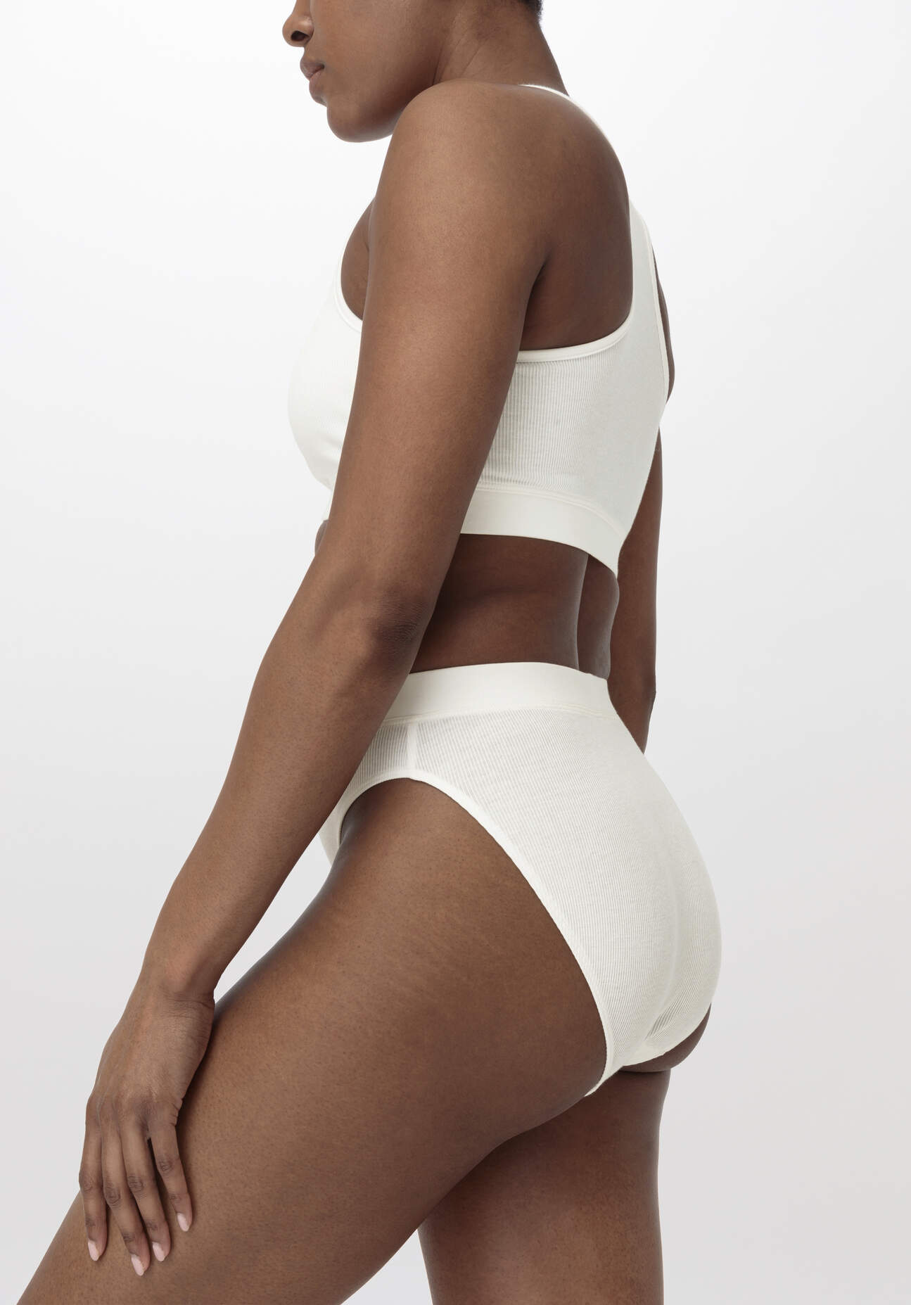 hessnatur Damen Midislip High Waist SOFT RIB aus Bio-Baumwolle - weiß Grösse42 von hessnatur