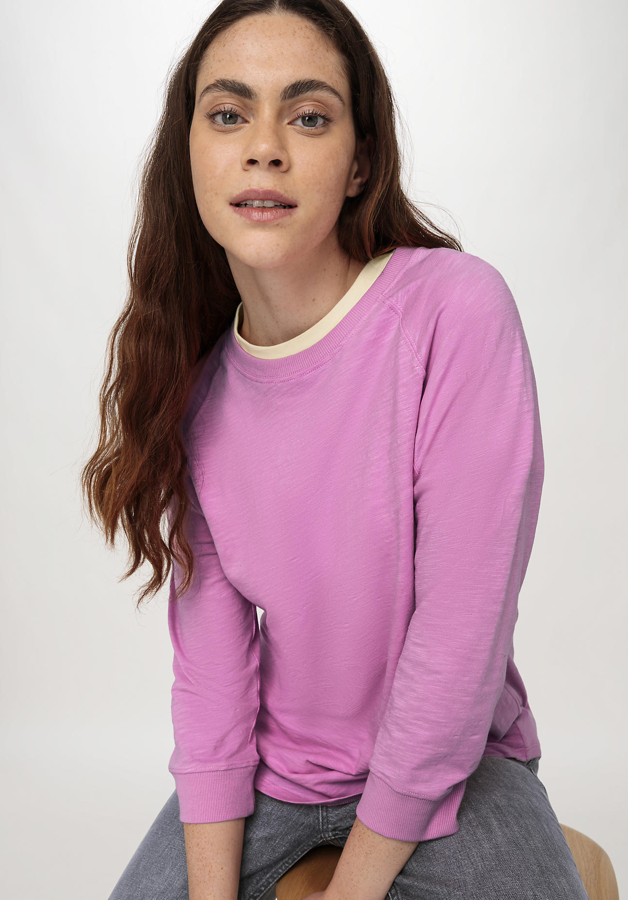 hessnatur Damen Slub Shirt Regular aus Bio-Baumwolle - rosa Grösse48 von hessnatur