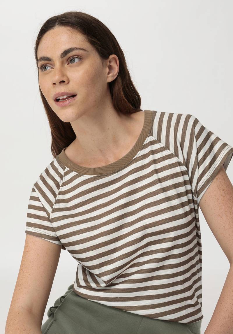 hessnatur Damen Slub Ringel-Shirt Regular aus Bio-Baumwolle - braun Grösse40 von hessnatur