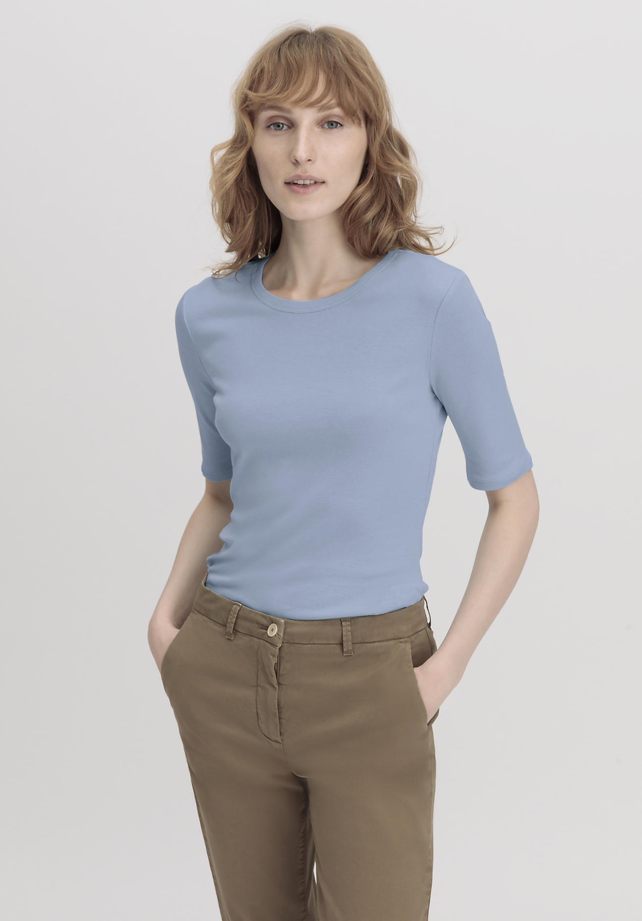 hessnatur Damen Softrib Shirt Slim aus Bio-Baumwolle und TENCEL™ Modal - blau Grösse34 von hessnatur