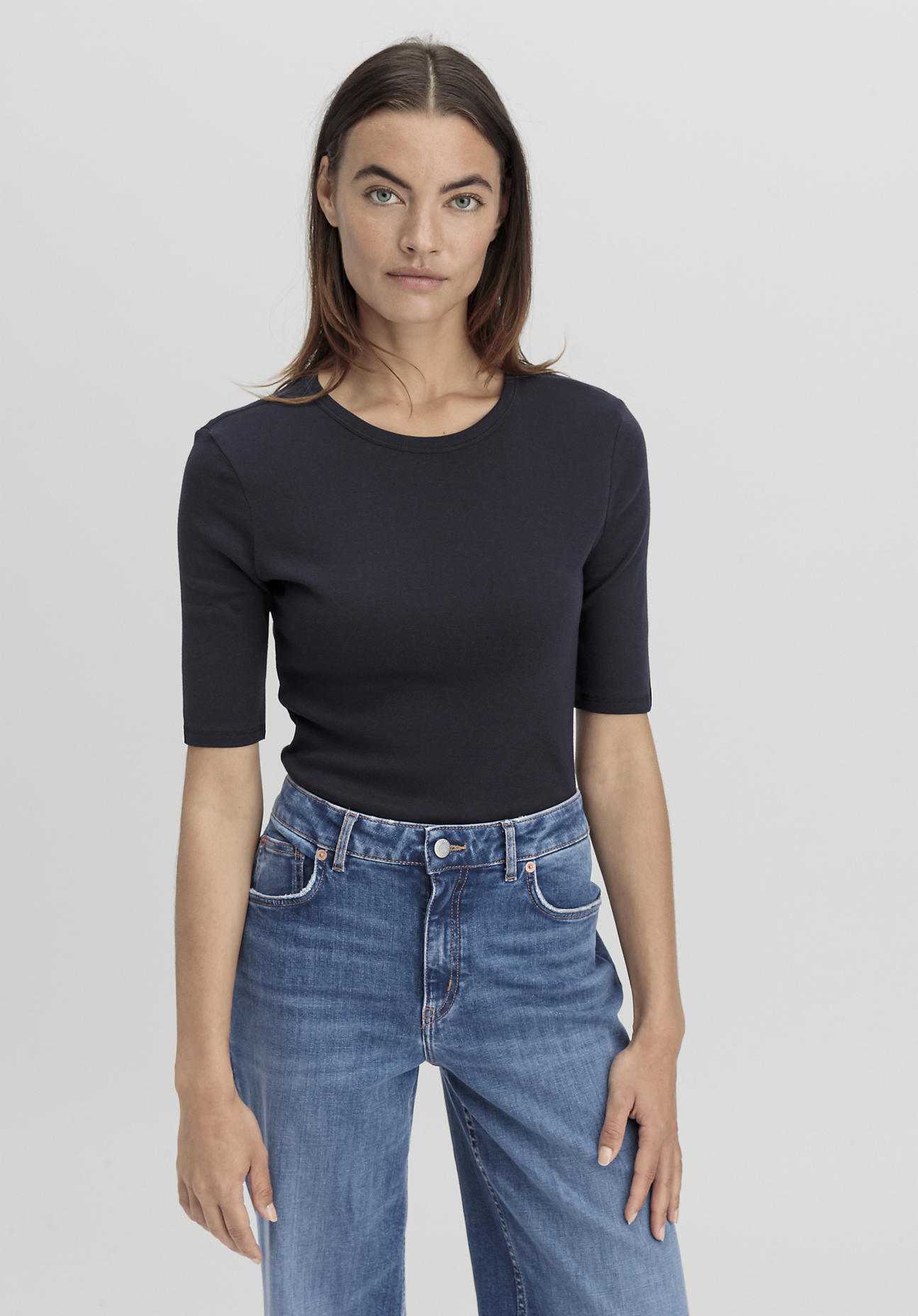 hessnatur Damen Softrib Shirt Slim aus Bio-Baumwolle und TENCEL™ Modal - blau Grösse34 von hessnatur