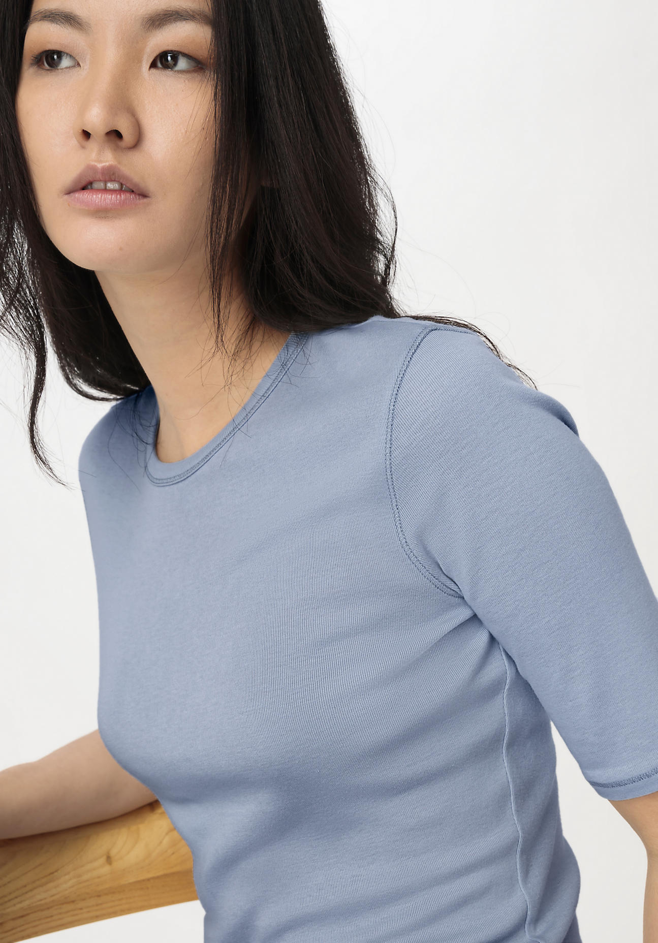hessnatur Damen Softrib Shirt Slim aus Bio-Baumwolle und TENCEL™ Modal - blau Grösse40 von hessnatur