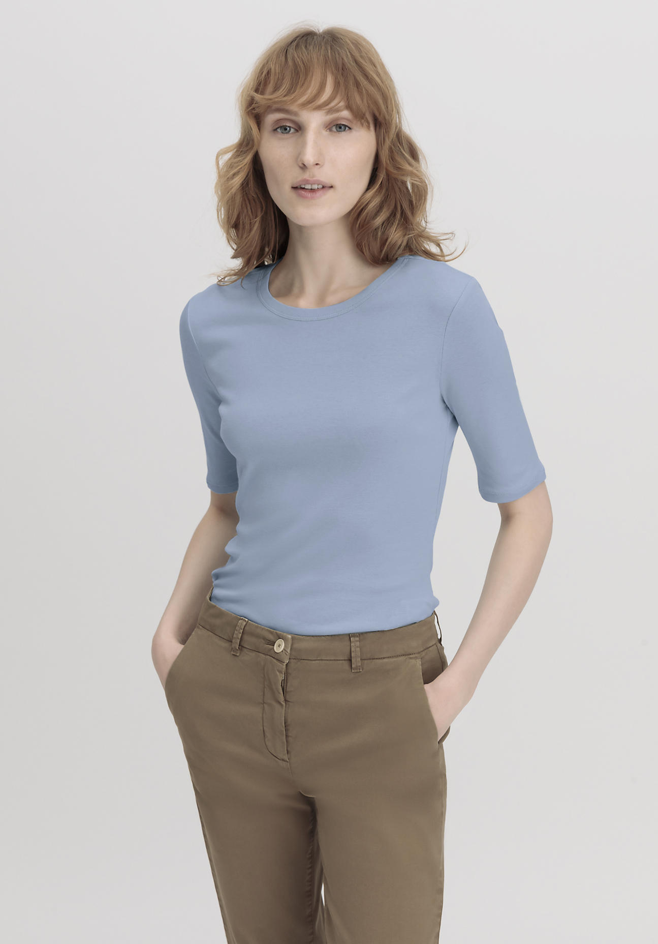 hessnatur Damen Softrib Shirt Slim aus Bio-Baumwolle und TENCEL™ Modal - blau Grösse42 von hessnatur