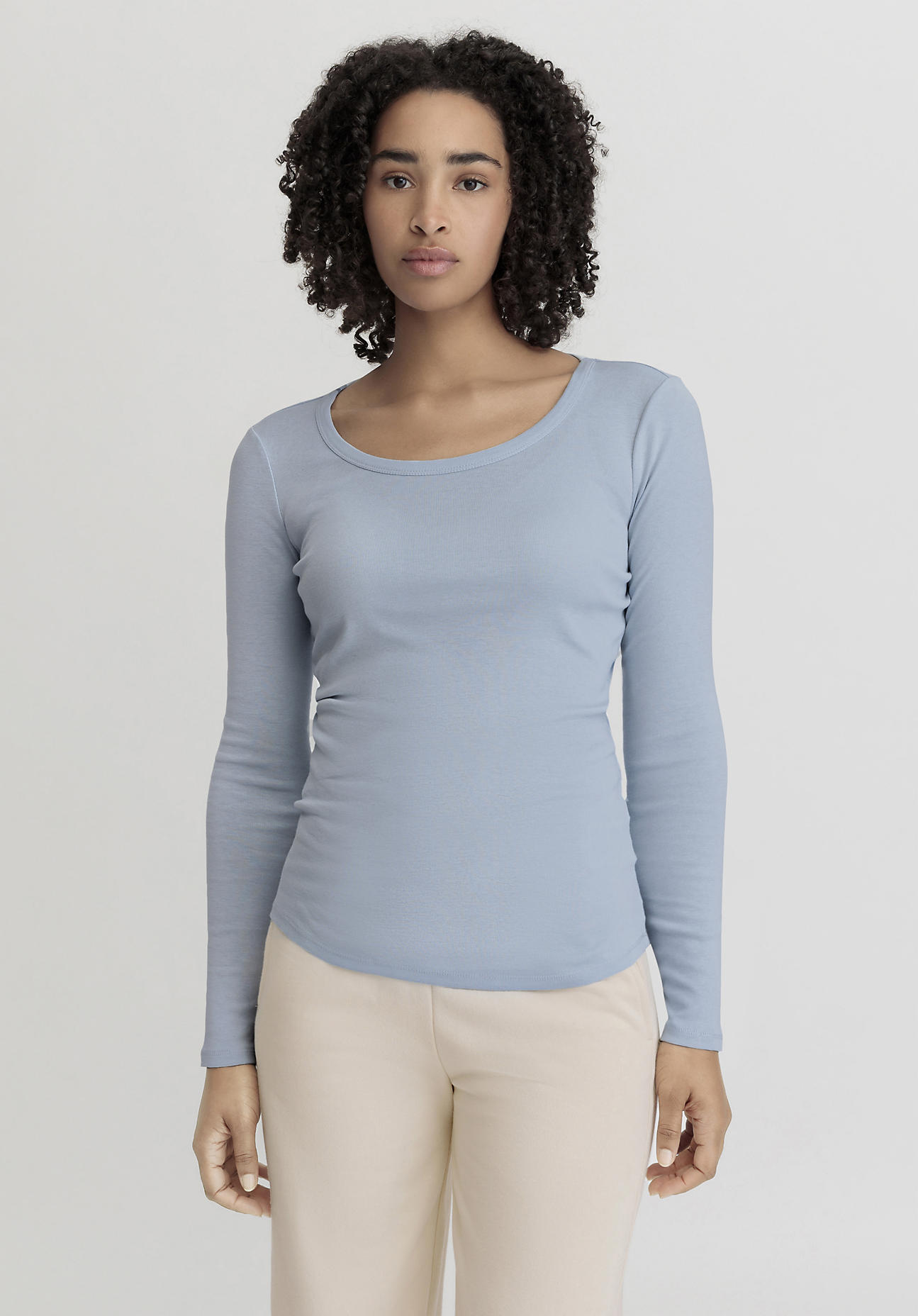 hessnatur Damen Softrib Langarmshirt Slim aus Bio-Baumwolle mit TENCEL™ Modal - blau Grösse38 von hessnatur