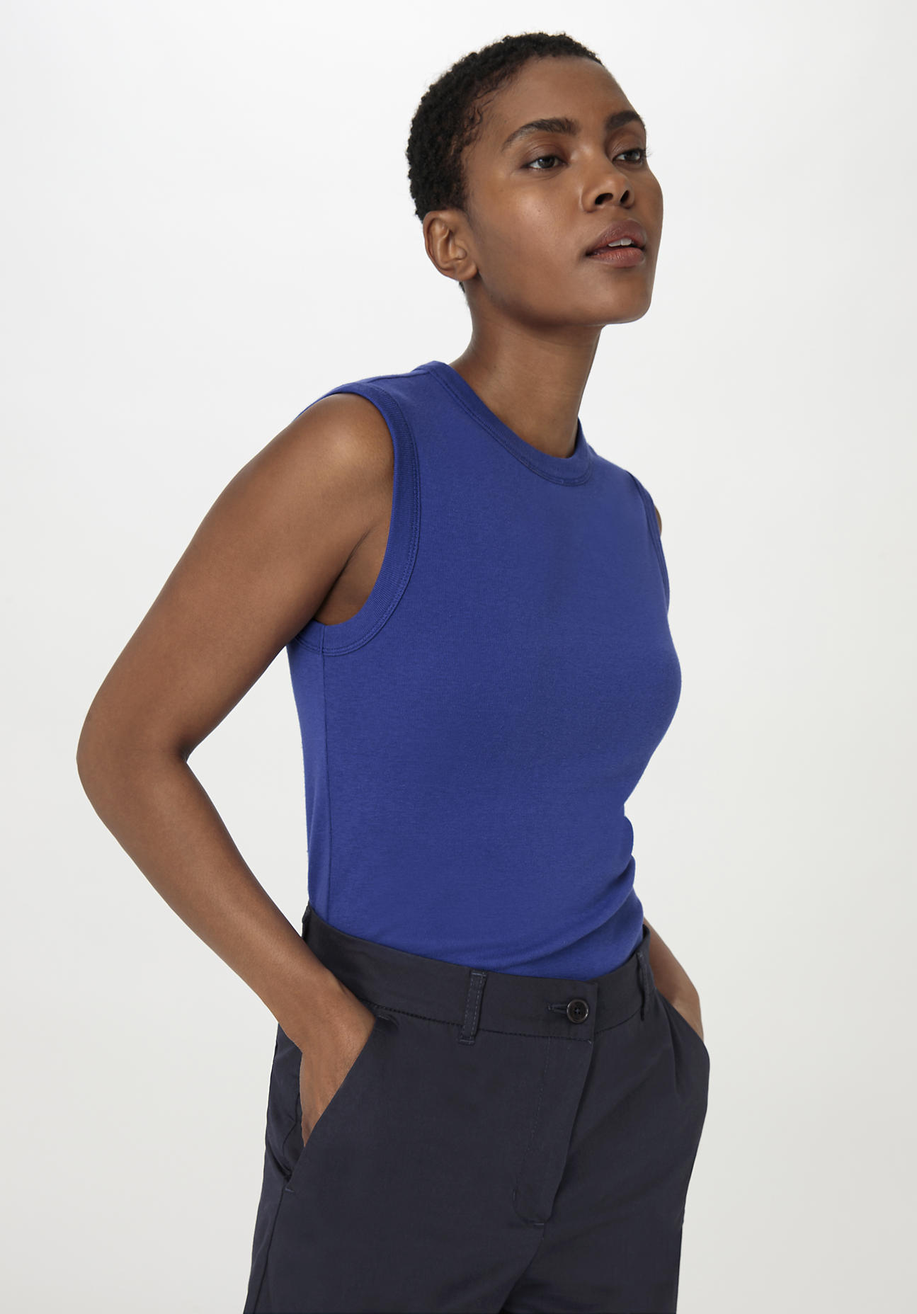 hessnatur Damen Softrib Top Slim aus Bio-Baumwolle und TENCEL™ Modal - blau Grösse36 von hessnatur