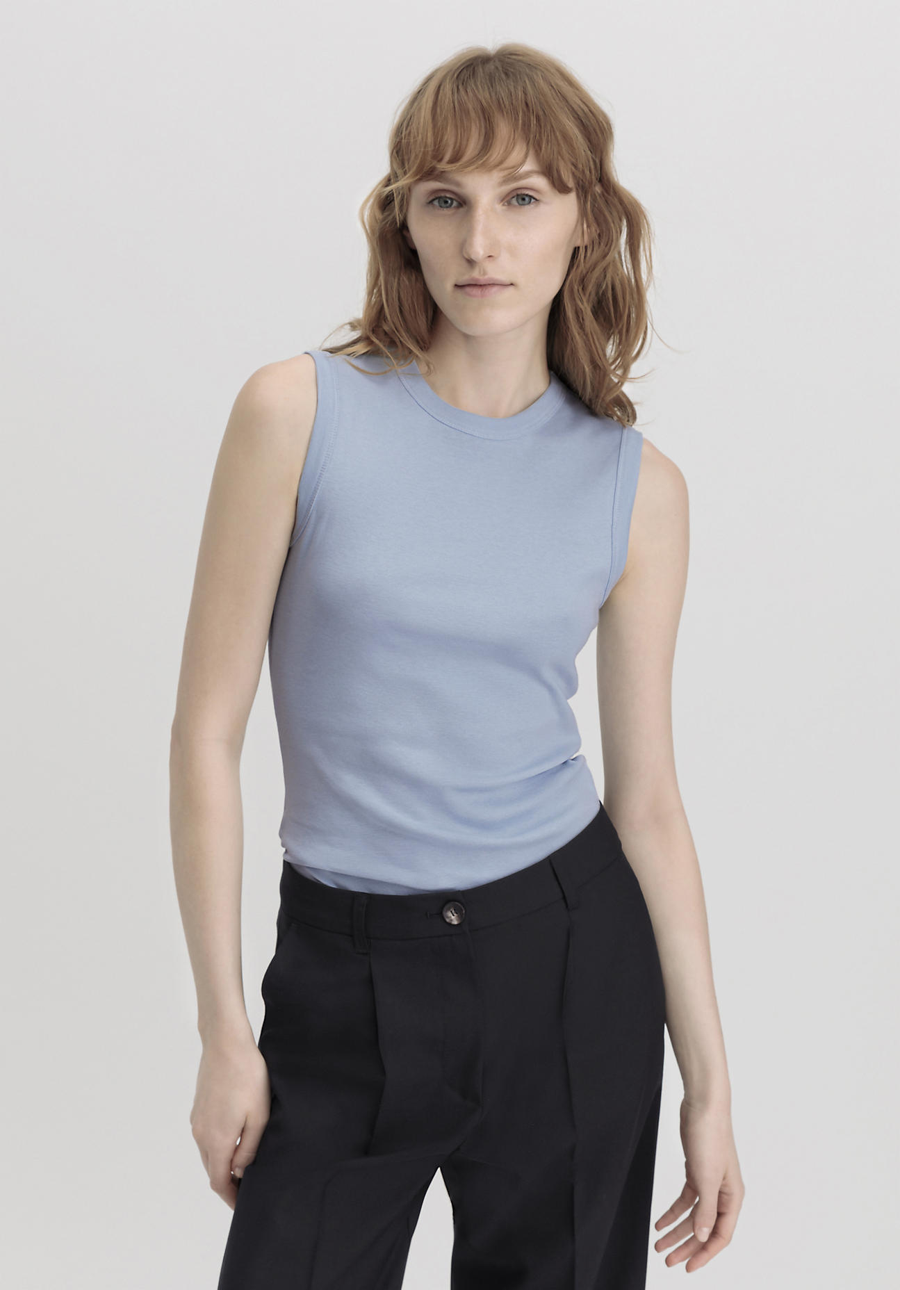 hessnatur Damen Softrib Top Slim aus Bio-Baumwolle und TENCEL™ Modal - blau Grösse46 von hessnatur