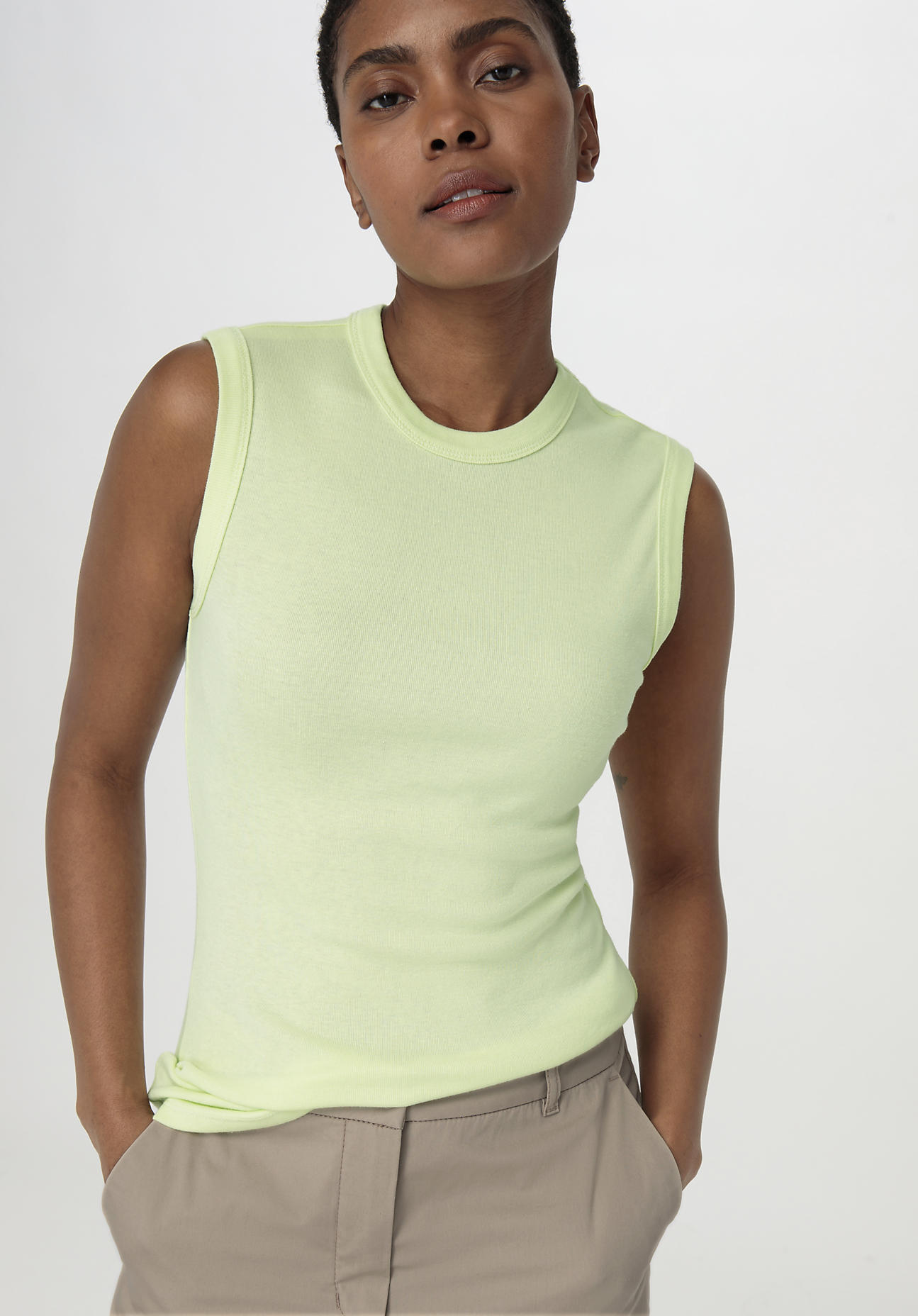 hessnatur Damen Softrib Top Slim aus Bio-Baumwolle und TENCEL™ Modal - grün Grösse36 von hessnatur