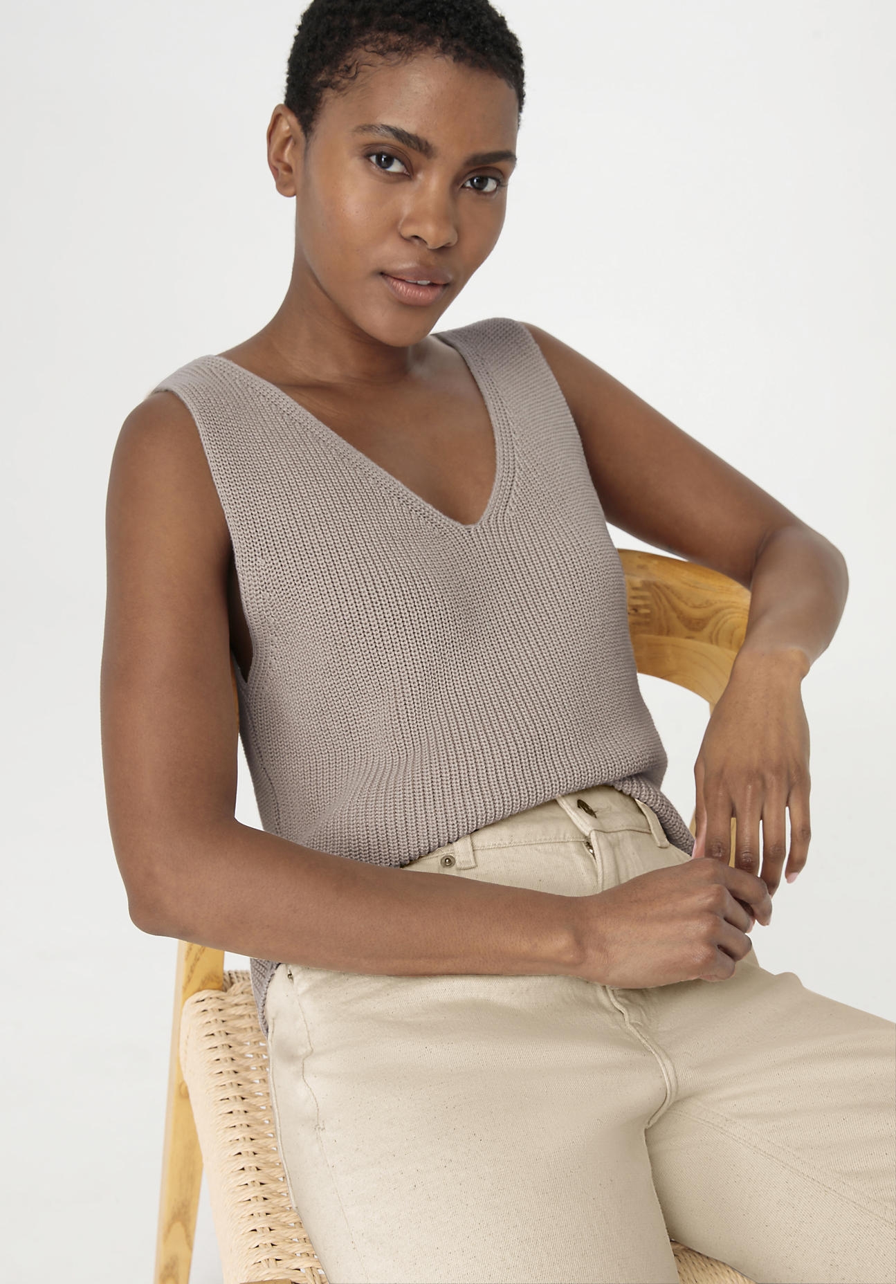 hessnatur Damen Stricktop Regular aus Bio-Baumwolle - beige Grösse34 von hessnatur