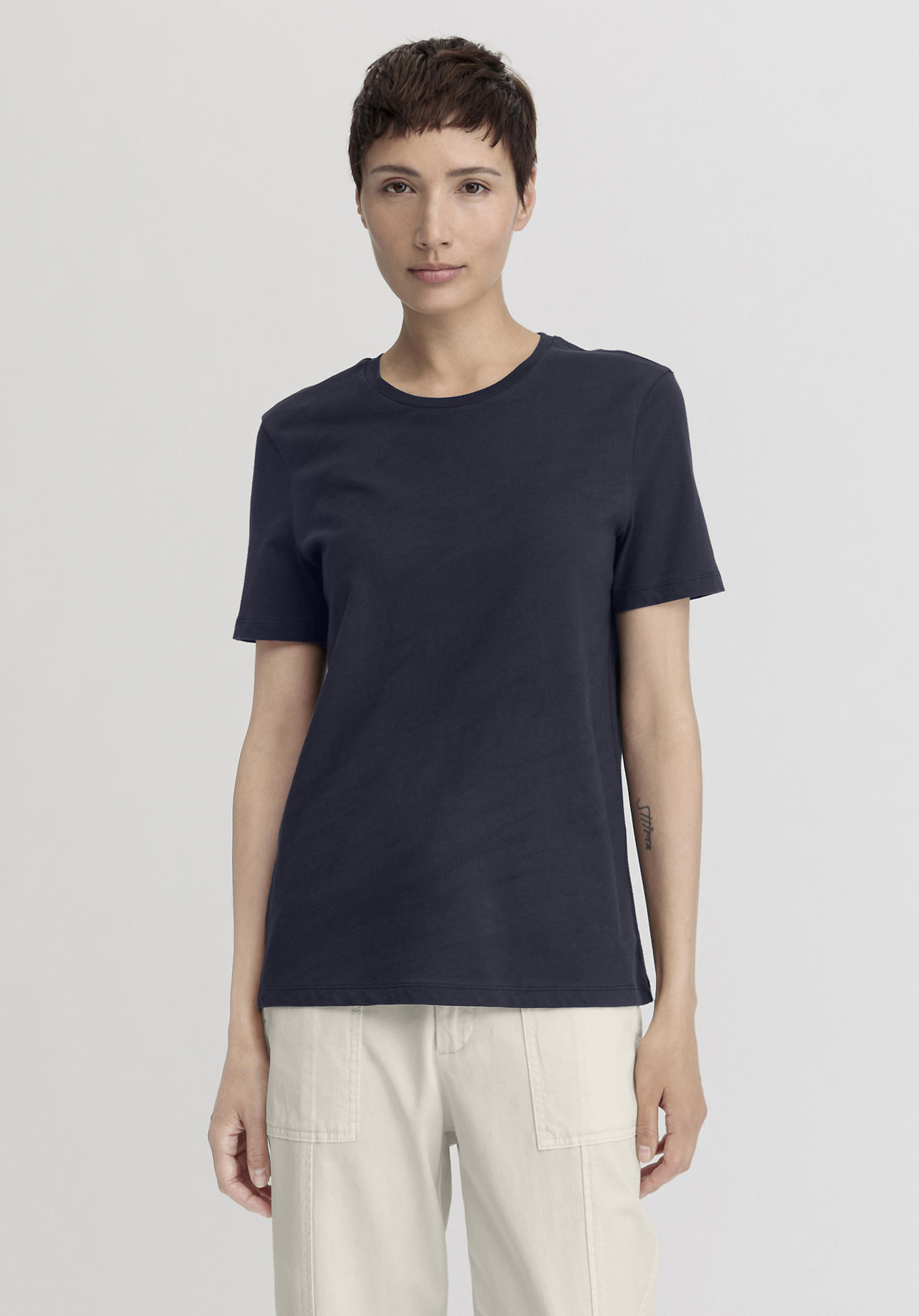 hessnatur Damen T-Shirt Regular aus Bio-Baumwolle - blau Grösse34 von hessnatur