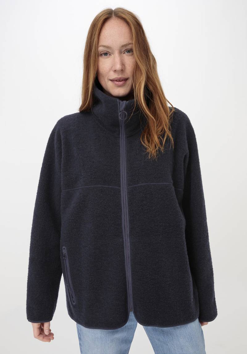 hessnatur Damen Wollfleece Jacke aus Bio-Merinowolle - blau GrösseL von hessnatur