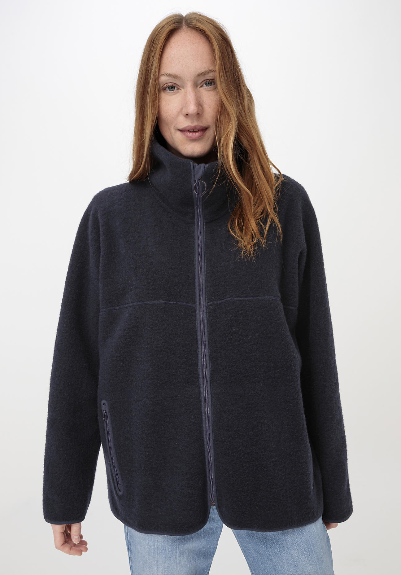 hessnatur Damen Wollfleece Jacke aus Bio-Merinowolle - blau GrösseM von hessnatur