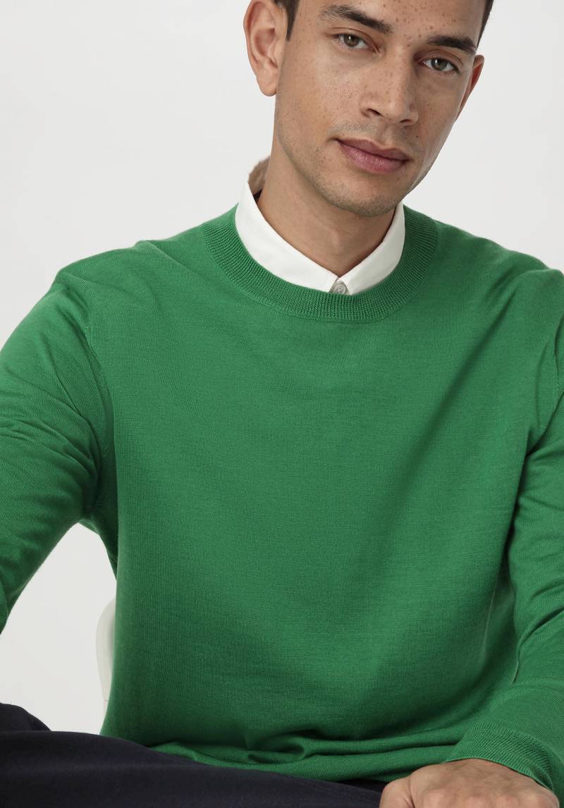 hessnatur Herren Feiner Pullover Regular aus Bio-Merinowolle - grün Grösse46 von hessnatur